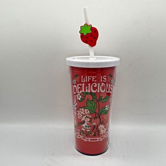 New Strawberry Shortcake Tumbler Life Delicious 20oz Red Cat Cup Straw Topper - Picture 1 of 4